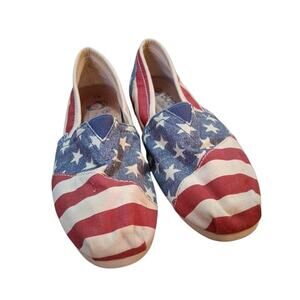 Skechers BOBS Shoes Women’s Sz 6W USA Flag Print Slip-On Flats Red White Blue